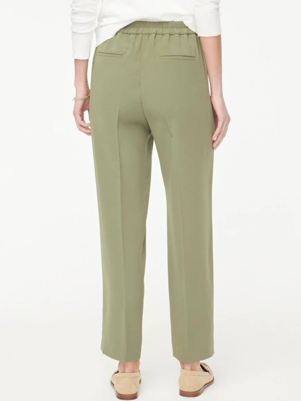 J. Crew Olive Green Elastic Waist Wide Legal Pant - Picture 3 of 3